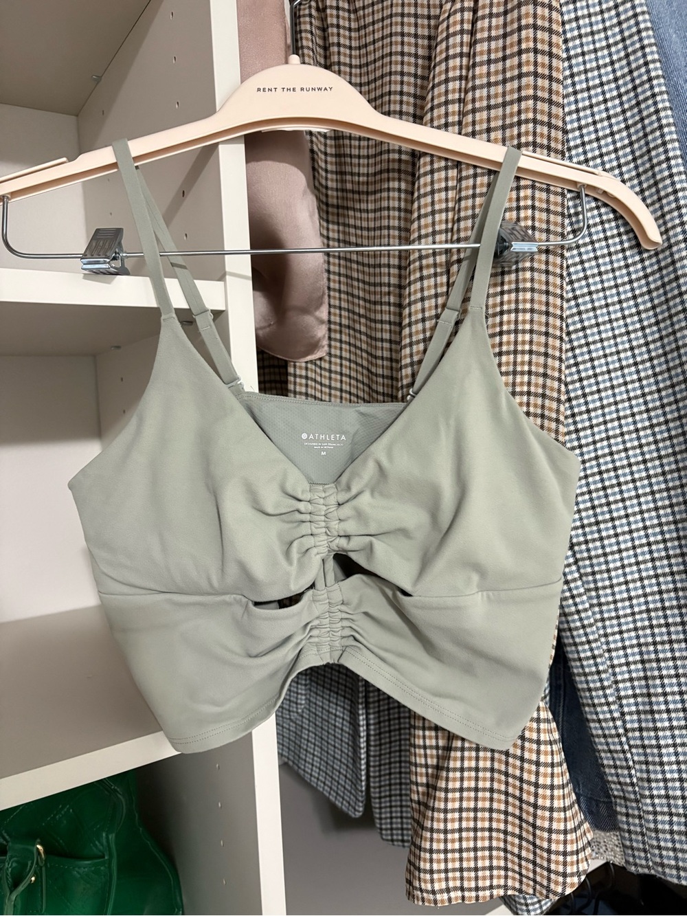 Athleta Sage Green Ruched Cutout Sports Bra